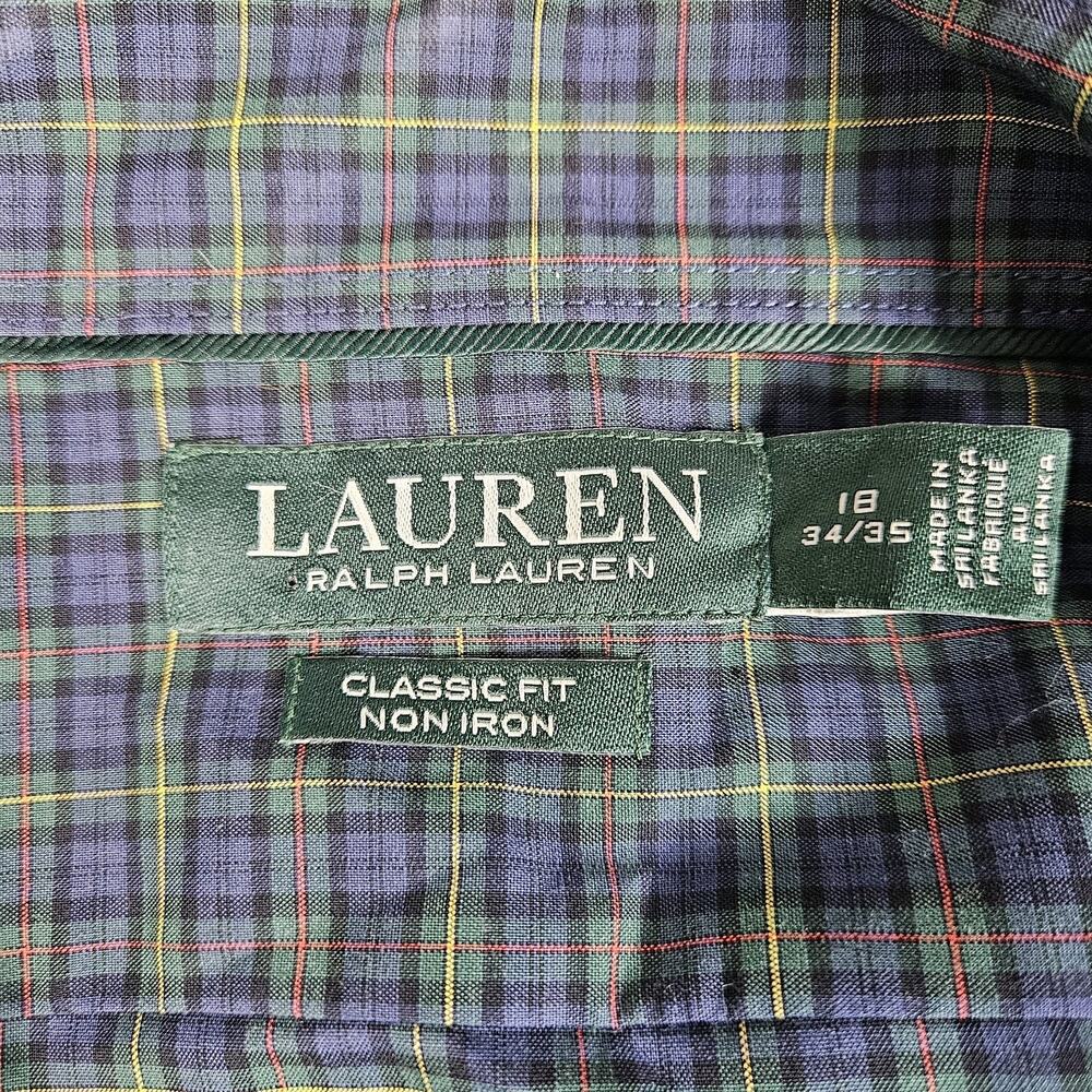Lauren Ralph Lauren Shirt Men 18 34/35 Green Plaid Check Long Sleeve Button Down - Picture 4 of 6